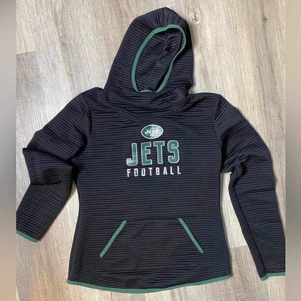 NFL | NY Jets Ribbed Hoodie Sweatshirt Size Medium Black Green